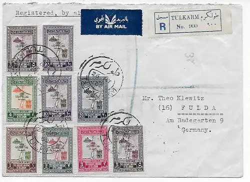 Luftpost Einschreiben Tulkarm nach Fulda 1952