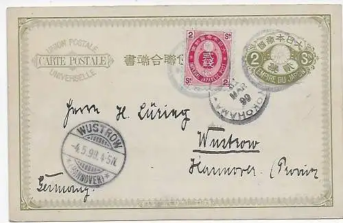 Japan Postkarte Yokohama nach Wustrow, 1899