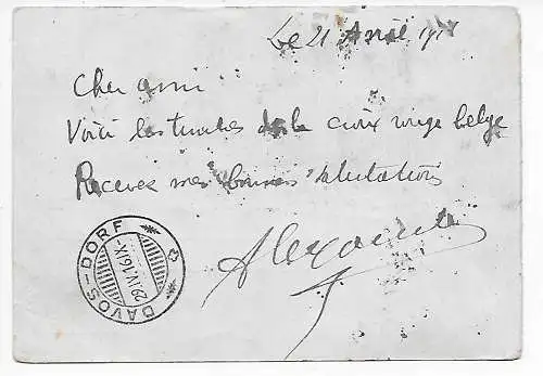 Postkarte Belgien: Britisches Field Post Office, Einschreiben nach Davos, 1916