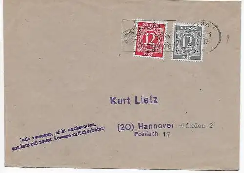 Werbestempel Jena - Kartoffelkäfer - 1946 nach Hannover