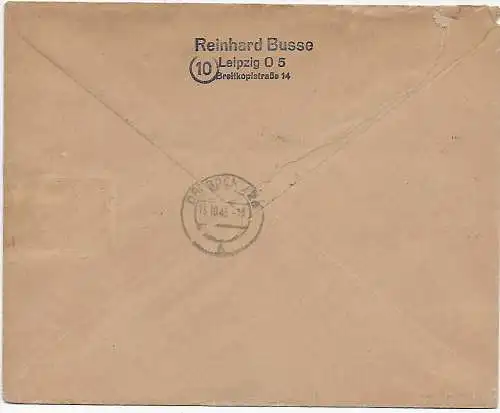 Lettre recommandé Leipzig vers Dresde, 1945