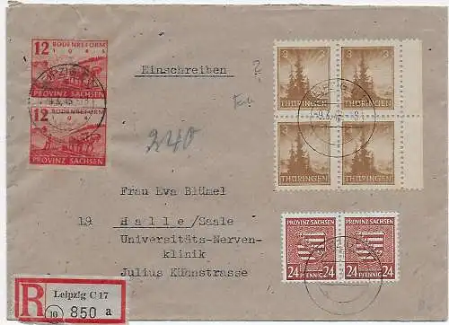 Einschreiben Leipzig nach Halle-Nevenklinik, 1945