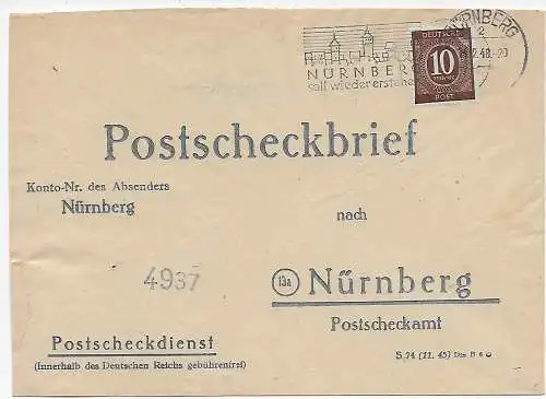 Postscheckbrief Nürnberg, 1948