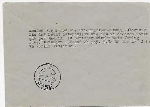 Lettre recommandé Fribourg après Goch, 1946, Quadruple avec numéro d'arc