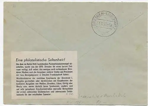 Dresde-Loschwitz 1945 - Lettre de Kempe