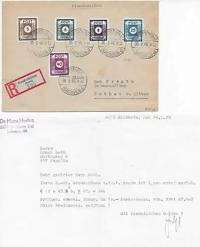 Einschreiben Großräschen 1946 nach Pethau. BPP geprüft