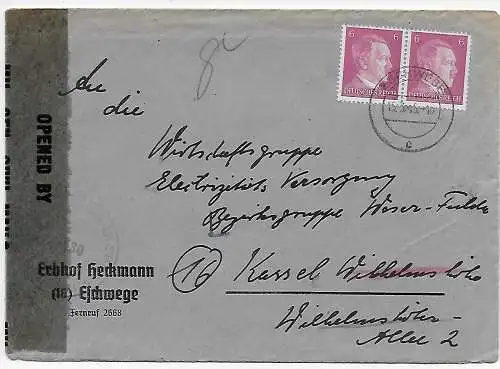 Eschweg 1945 vers Kassel, overroller avec censure, contenu de la lettre, extrait de censure