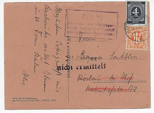 Carte de Pâques Karlsruhe 1946 à Röslau, retour non déterminé