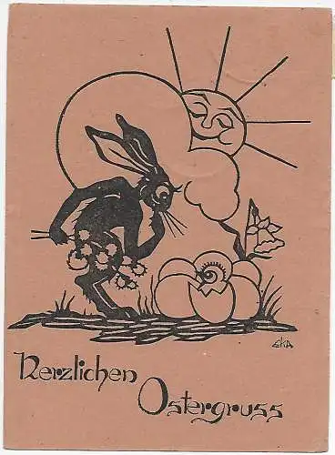 Osterkarte Karlsruhe 1946 nach Röslau, zurück nicht ermittelt