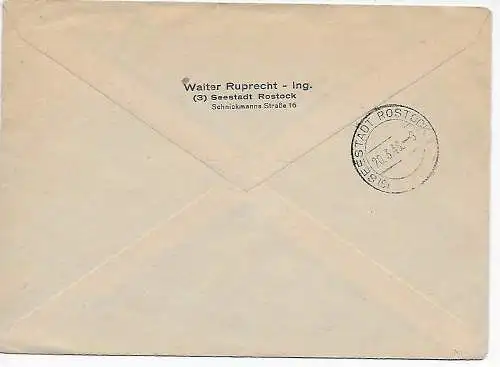 SBZ: Feldpost R-Zettel: Förderstedt nach Rostock