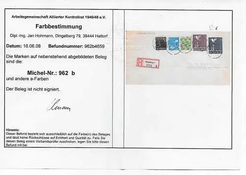 Lettre d'inscription de Nuremberg 1948 à Weissenburg, Min. 962b, examiné