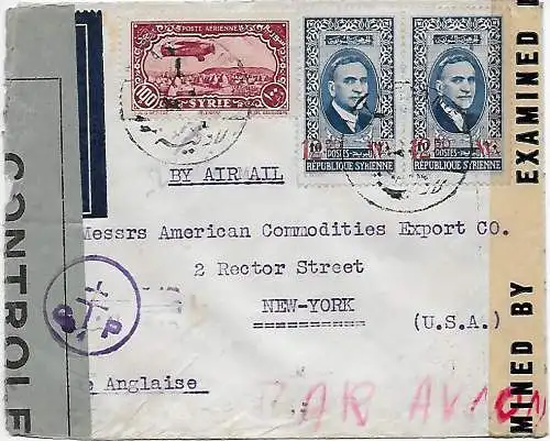 Lettre de Syrie à New York, 2x censure 1942