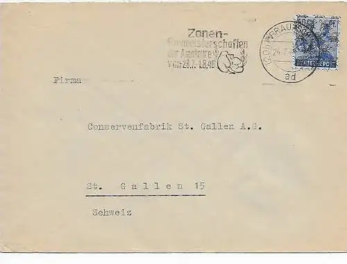 Lettre timbres publicitaires zones championnats de boxe 1948, Braunschweig d'après St. Gallen