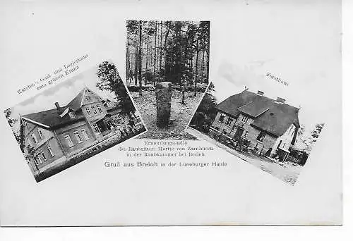 Ansichtskarte Gruß aus Breloh, Lüneburger Haide, Forsthaus etc. Ermordungsstelle