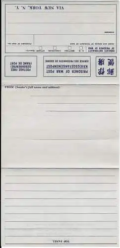 Formular: Prisoner of War, Kriegsgefangenenpost: Kgf POW - via New York