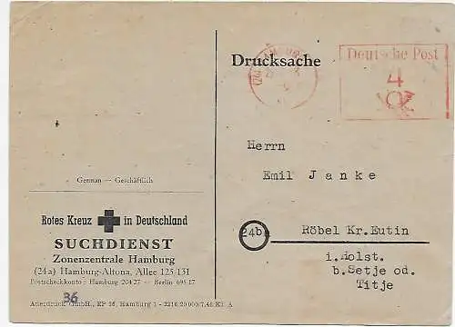 Drucksache Rotes Kreuz Suchdienst karte nach Döbeln, 1948
