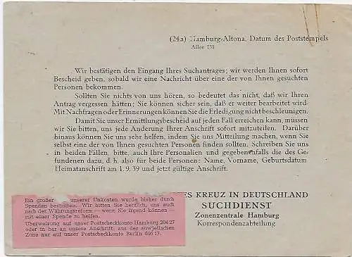 Drucksache Rotes Kreuz Suchdienst karte nach Döbeln, 1948