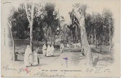 Ansichtskarte Algier, Friedhof, nach Bamberg, 1902