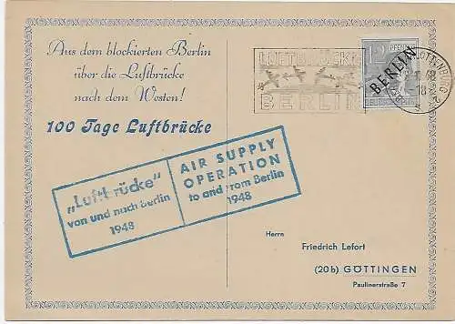 100 Tage Luftbrücke von und nach Berlin, 1948, Air supply operation Berlin