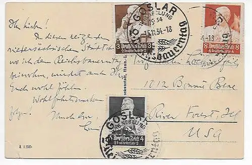 Ansichtskarte Goslar, 1934, Reichs-Bauerntag nach USA