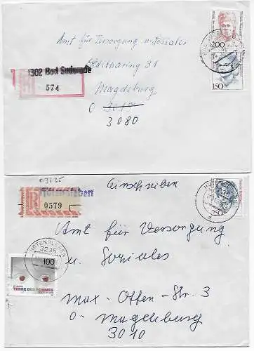 7x lettre recommandée avec l'ancienne lettre d'inscription, nouveaux Länder, 1992