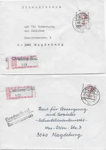 7x Einschreiben mit altem Einschreibezettel, neue Bundesländer, 1992