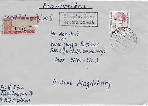 7x Einschreiben mit altem Einschreibezettel, neue Bundesländer, 1992