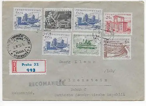Einschreiben Prag nach Wolkenstein, 1956, rückseitige Zensur