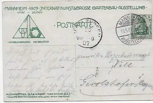 Carte de l'exposition anniversaire de Mannheim, 1907 Art et horticole