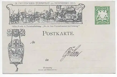 Ganzsache aus dem Festzug - Ritter - X. Deutsches Turnfest 1903 Nürnberg