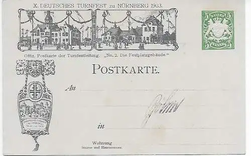 Ganzsache aus dem Festzug - Gruß an Turner - X. Deutsches Turnfest 1903 Nürnberg