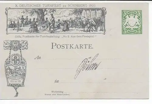 Ganzsache aus dem Festzug - Lützower-Pferd - X. Deutsches Turnfest 1903 Nürnberg