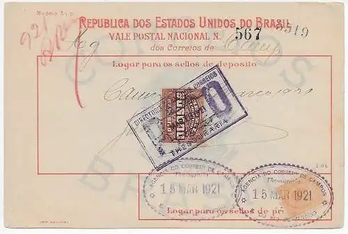 Brasilien: Geldanweisung 1921 Thesouraria