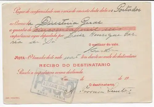 Brasilien: Geldanweisung 1920 Thesouraria