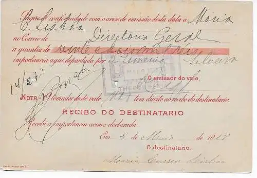 Brasilien: Geldanweisung Thesouraria 1917