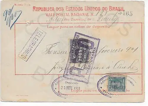 Brasilien: 1921 Geldanweisung Thesouraria 