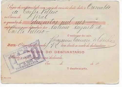 Brésil: 1921 Ordre de crédit Thesouraria