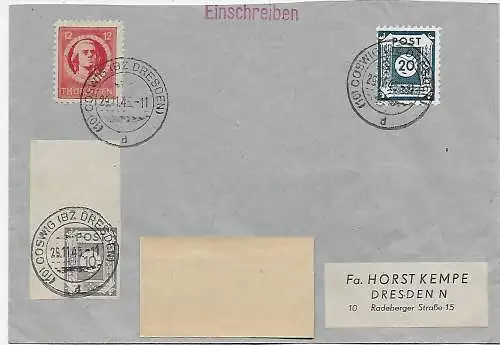 Einschreiben Coswig/Dresden 1945, Kempe Brief