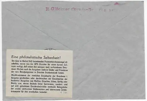 Einschreiben Coswig/Dresden 1945, Kempe Brief