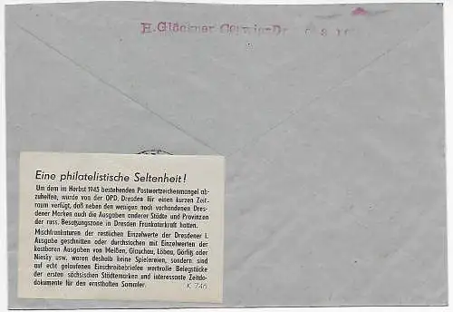 Lettre recommandée Coswig/Dresden 1945, Kempe