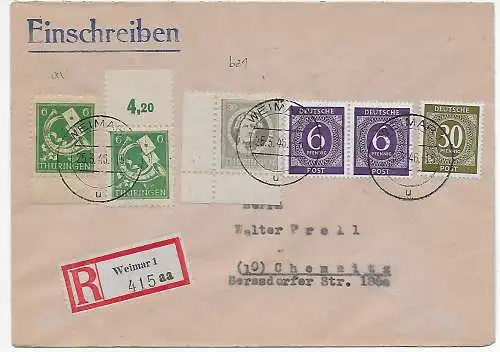 Einschreiben Weimar nach Chemnitz, Prell, 1946