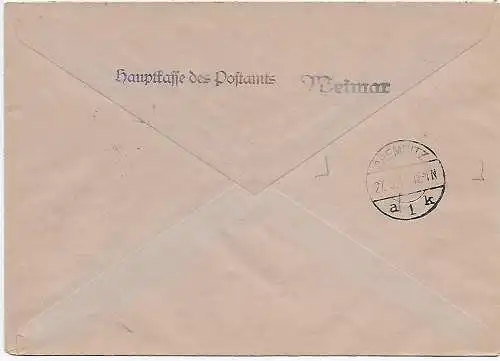 Einschreiben Weimar nach Chemnitz, Prell, 1946