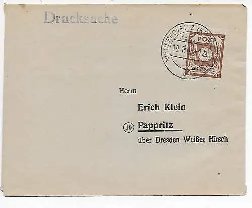 Drucksache Niederpoyritz nach Pappritz 1948