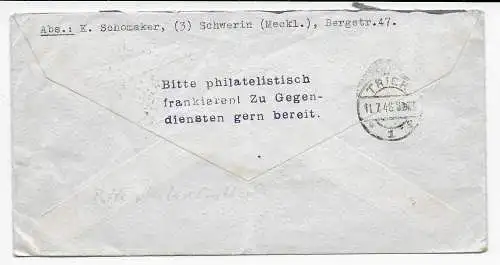 Einschreiben Schwerin: Ohne Marke eingegangen-Zeuge, 1946 nach Trier