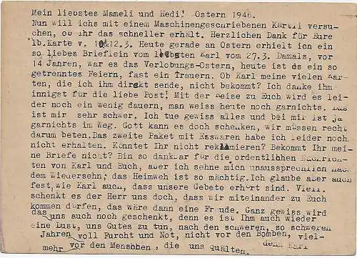 Postkarte Stuttgart nach Basel, 1946 mit Zensur