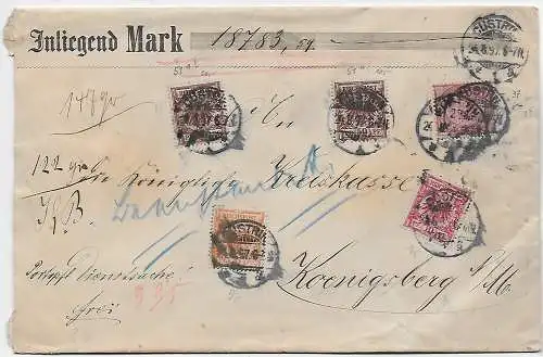 Wertbrief Güstrin 1897 nach Königsberg, Portopflichtige Dienstsache, frei