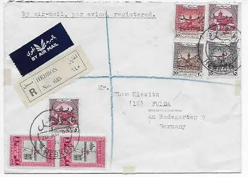 Luftpost Einschreiben Hebron 1953 nach Fulda