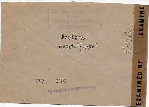 MeF Inscription Friedberg vers Glems, dos Stamp Neuhausen/Urach 1948