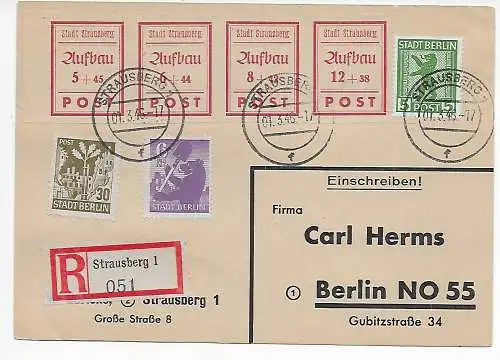 SBZ: 1946 Straussberg, Einschreiben nach Berlin