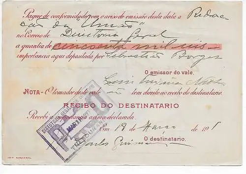 Geldanweisung Brasilien, Thesouraria 1921